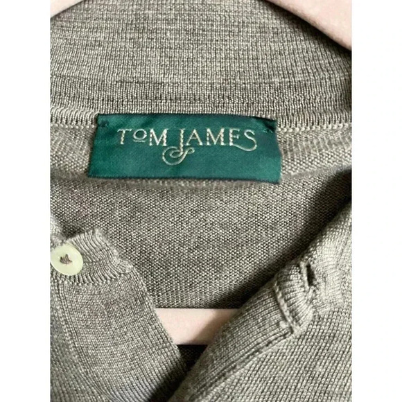 Vintage Tom James‎ Men's Polo Shirt Long Sleeve Size XXL Gray Wool Silk Cashmere - Picture 5 of 10